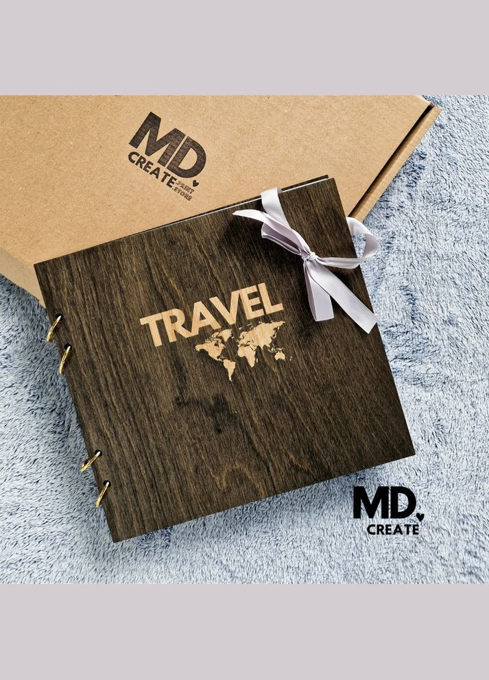 Фотоальбом Travel с деревянной обложкой на кольцах с кремовыми листами | Деревянный альбом для фото WOW DIY (304997301)