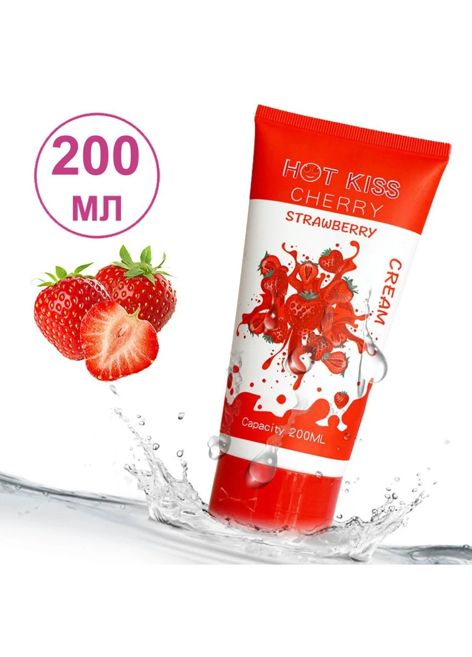 Масло лубрикант на водной основе со вкусом клубники 200 мл KISS Hot (317747306)