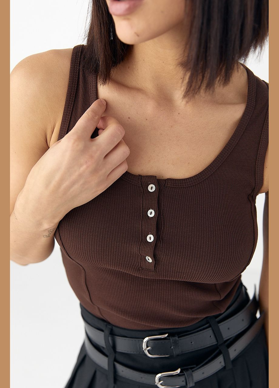 Приталенная майка в рубчик с декоративными швами Lurex — 324828086