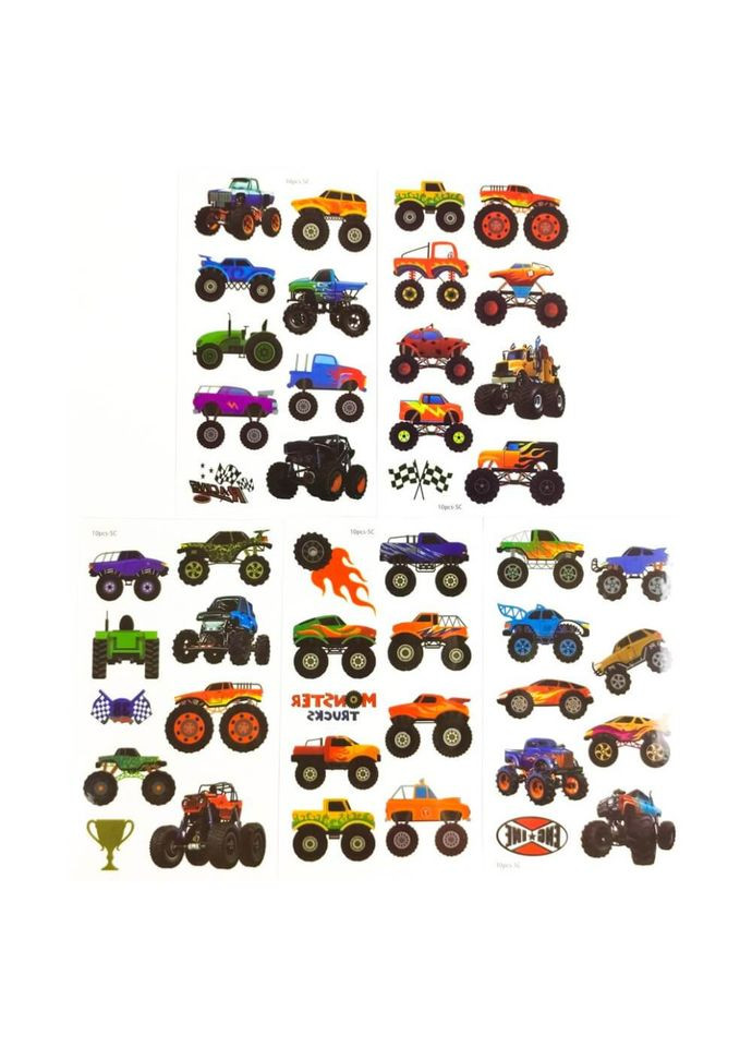 Набор детских временных тату "Колеса монстры №2" set 5 kids tatto cars 2 Fresh Tattoo (364128975)