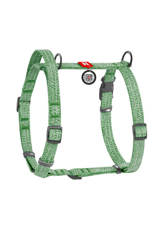 Шлея для собак с ручкой из восстановленного хлопка Re-cotton с QR паспортом, светоотражающая, M, салатовый WAUDOG (343060432)