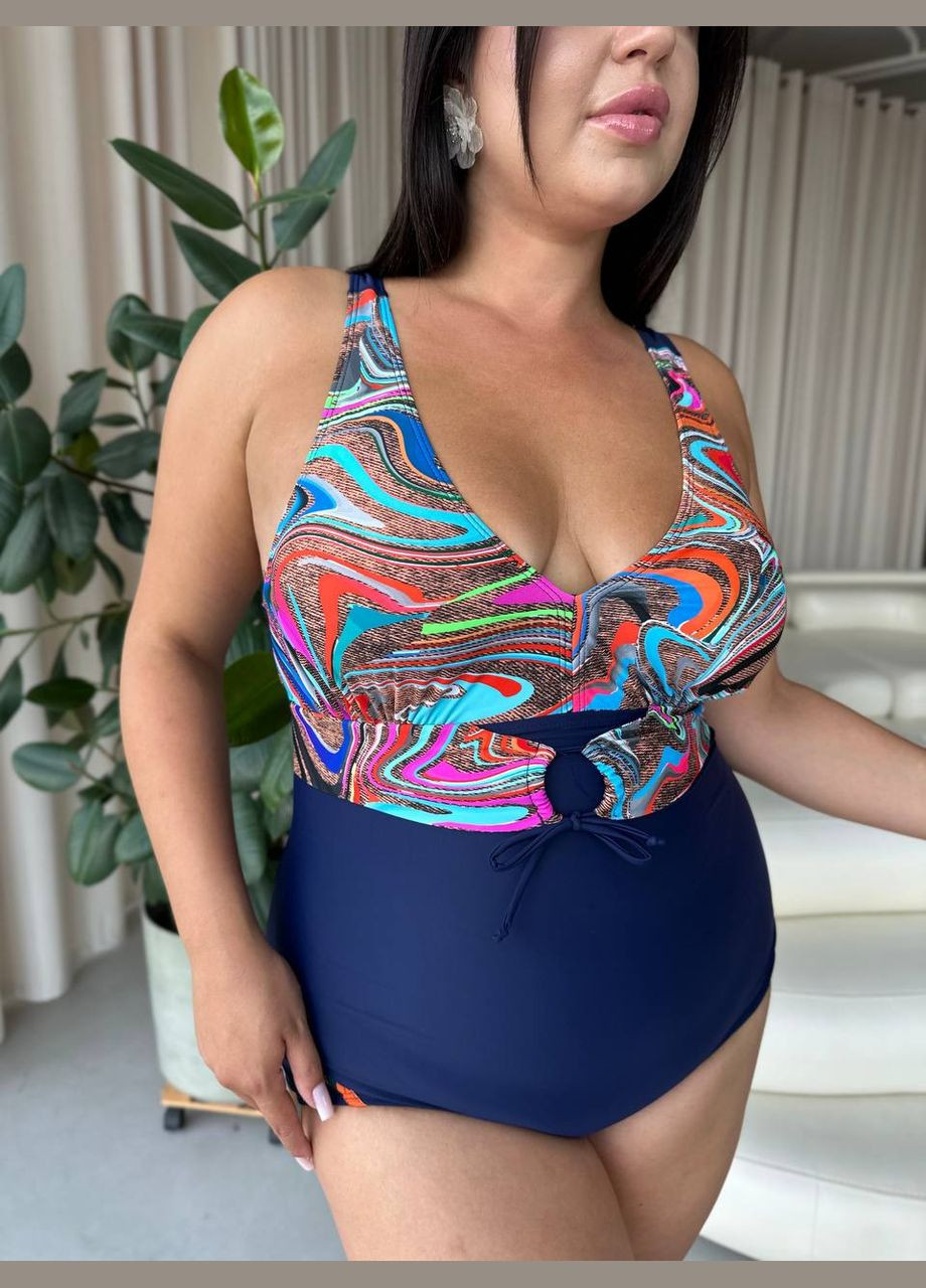 Синий летний стильный купальник слитный No Brand