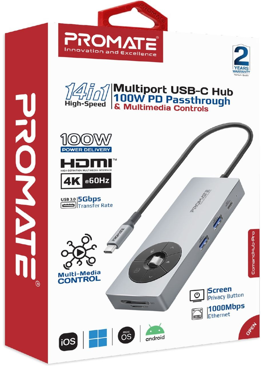 USB-хаб ComandHub-Pro USB Type-C Grey Promate (347586190)