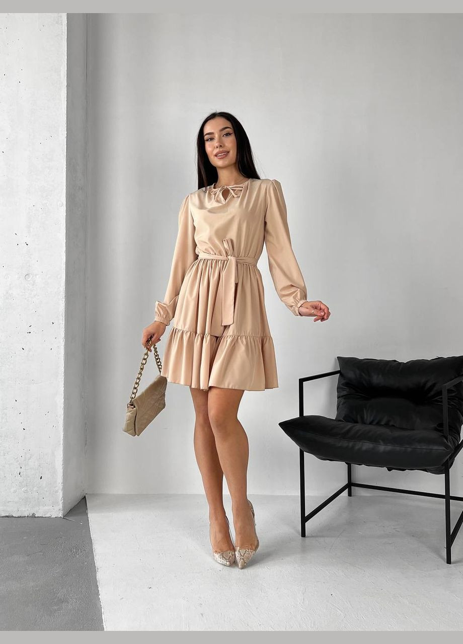 Бежева кежуал ефектна повітряна жіноча міні сукня з софту InFashion однотонна