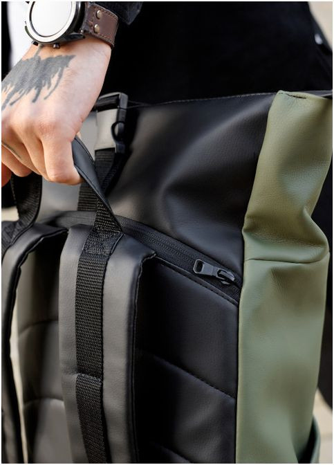 Рюкзак чоловічий з екошкіри рол RollTop KQN хакі Sambag (301871944)