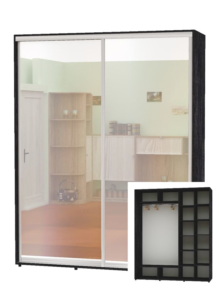 Шафа-купе дводверна 200*60*240 Бетон темний 2 двері Дзеркало Алекса (360450086)