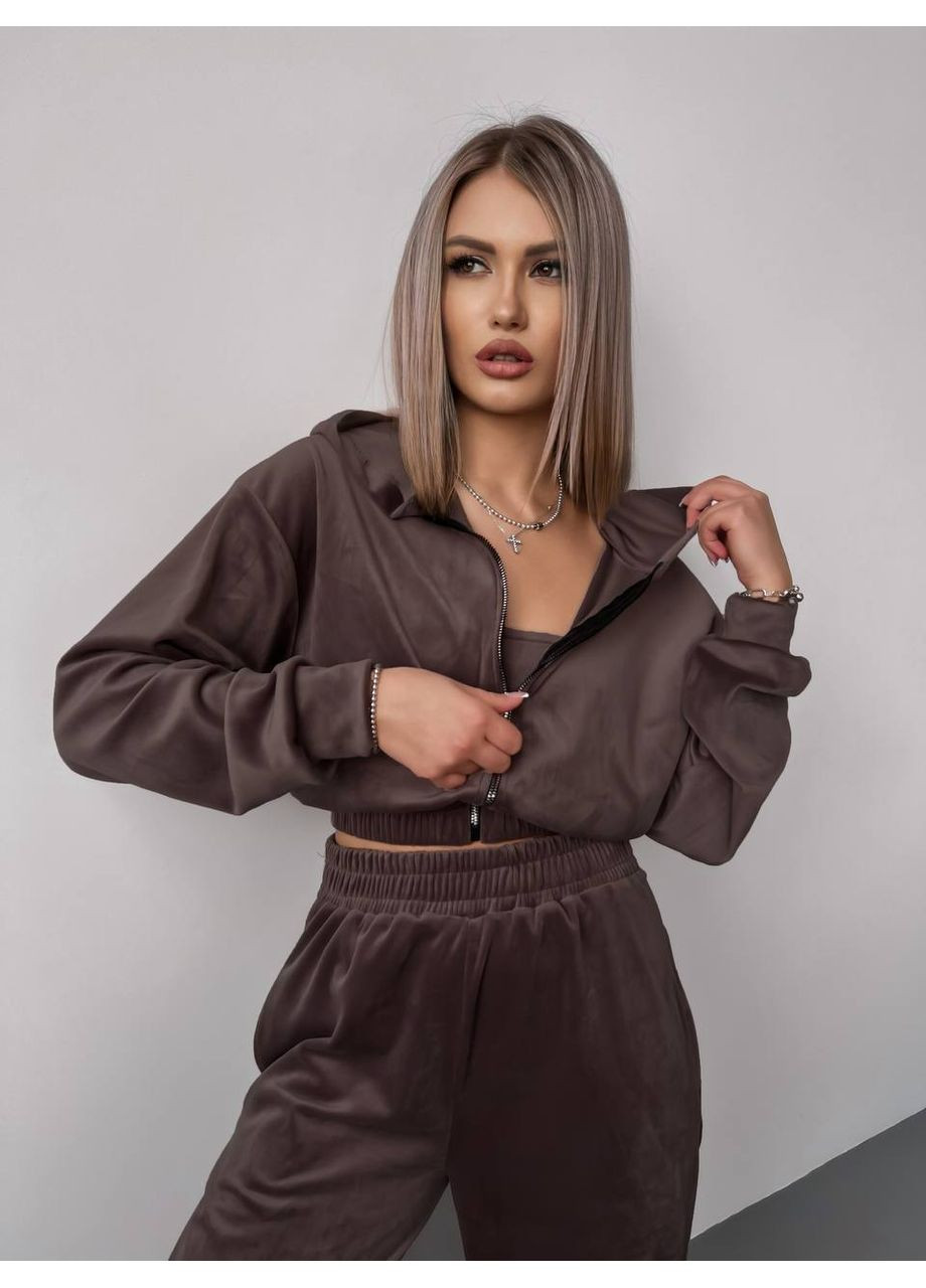Костюм велюр преміальний Туреччина кофта укорочена та штани Україна (353309069)