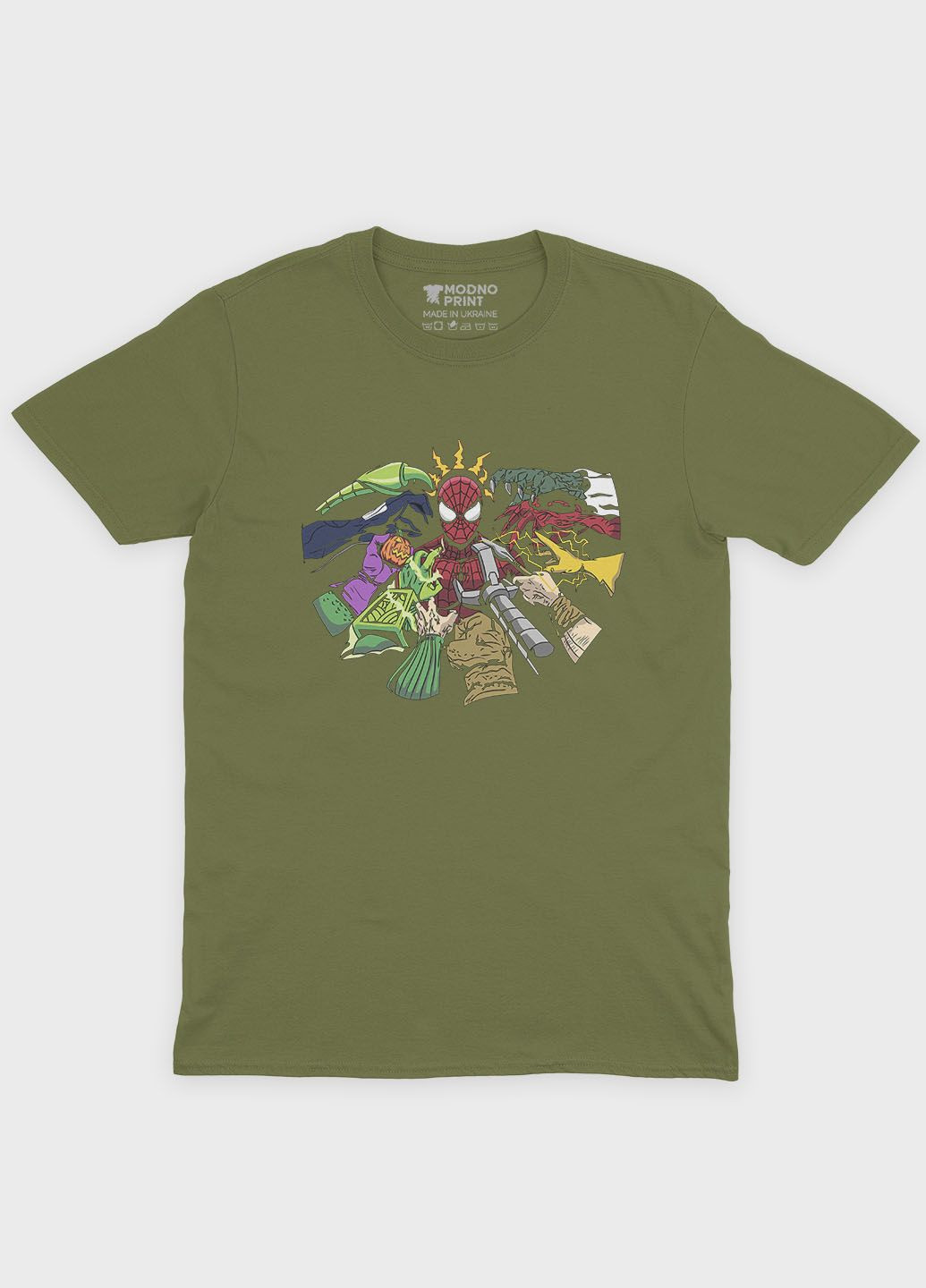 Хаки (оливковая) мужская футболка с принтом супергероя - человек-паук (ts001-1-hgr-006-014-014) Modno