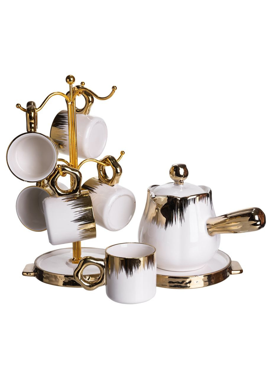 Кофейный сервиз на подставке с туркой 450 (мл) 6 чашек по 90 (мл) подарочный набор чашек на подставке с золотом FM-JJ-3 Yiwu (371734933)