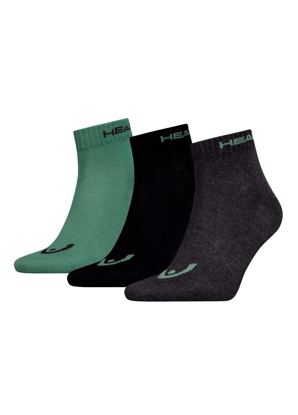 Комбинированные носки quarter unisex 3-pack green/black/gray Head однотонные (367586202)