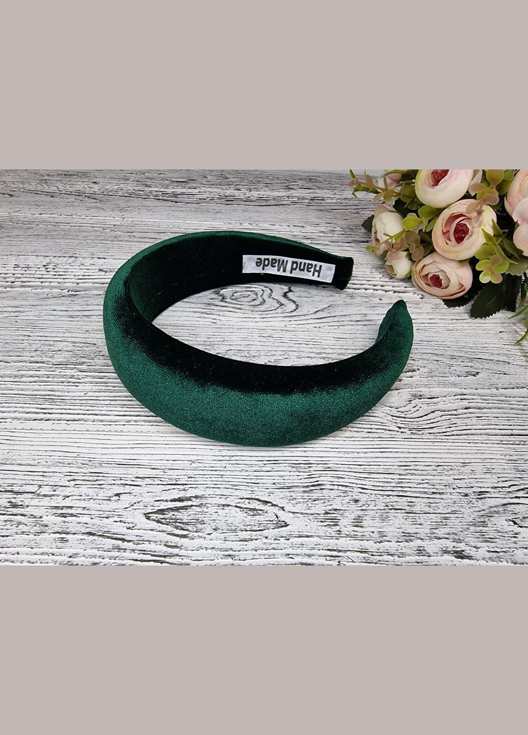 Обруч для волосся об'ємний оксамитовий зеленого кольору Hand Made (315889612)