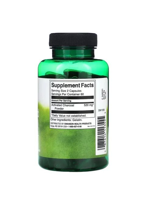 Активированный уголь, Activated Charcoal,, 260 мг, 120 капсул Swanson (368786077)