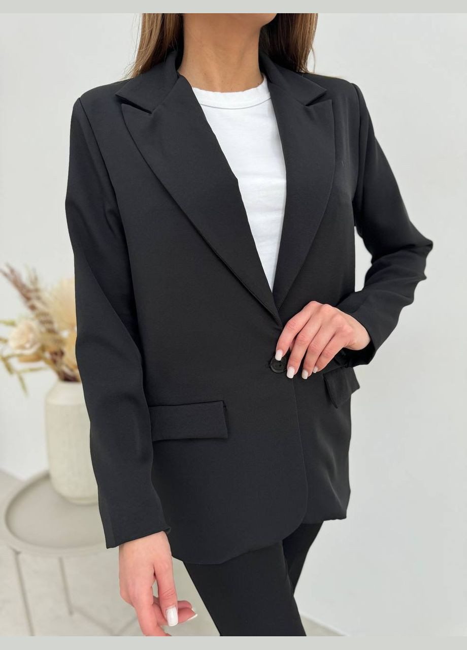 Черный женский стильный пиджак No Brand однотонный - демисезонный