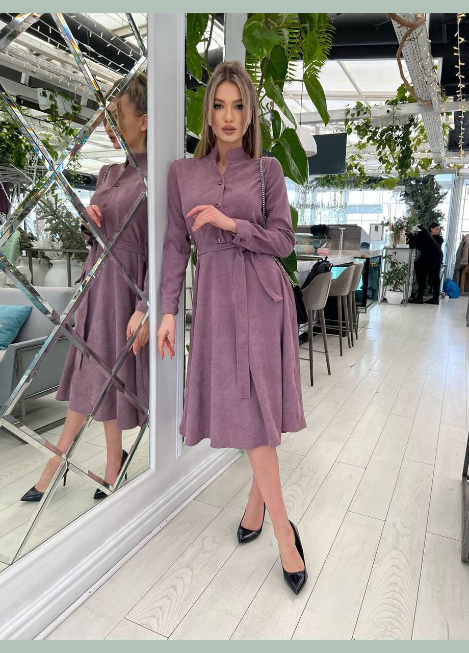 Фіолетова жіноча сукня із вельвету з поясом колір сливовий р.42/44 450329 New Trend