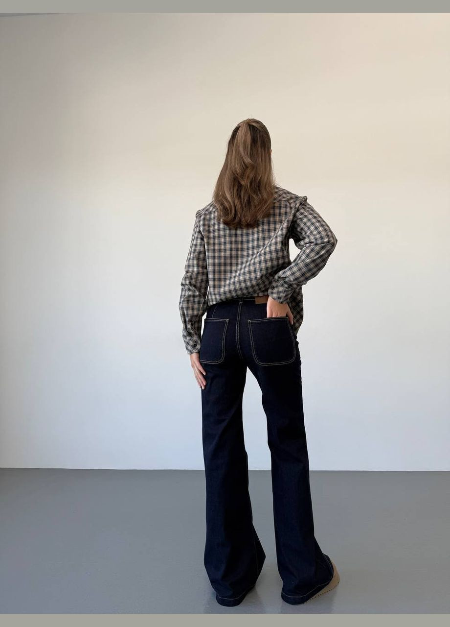 Синяя повседневный рубашка в клетку Lilove с длинным рукавом