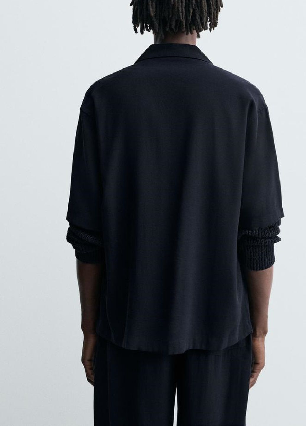 Темно-синяя рубашка однотонная Zara