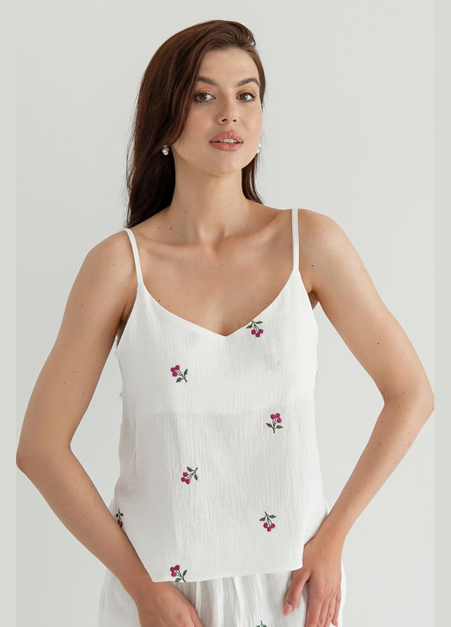 Белая всесезон майка с вышивкой из муслина blueberry Forly