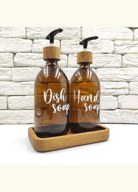 Набор дозаторов стеклянных для кухни 500 мл с деревянной подставкой "Жаклин" (2 шт.) No Brand (298794610)