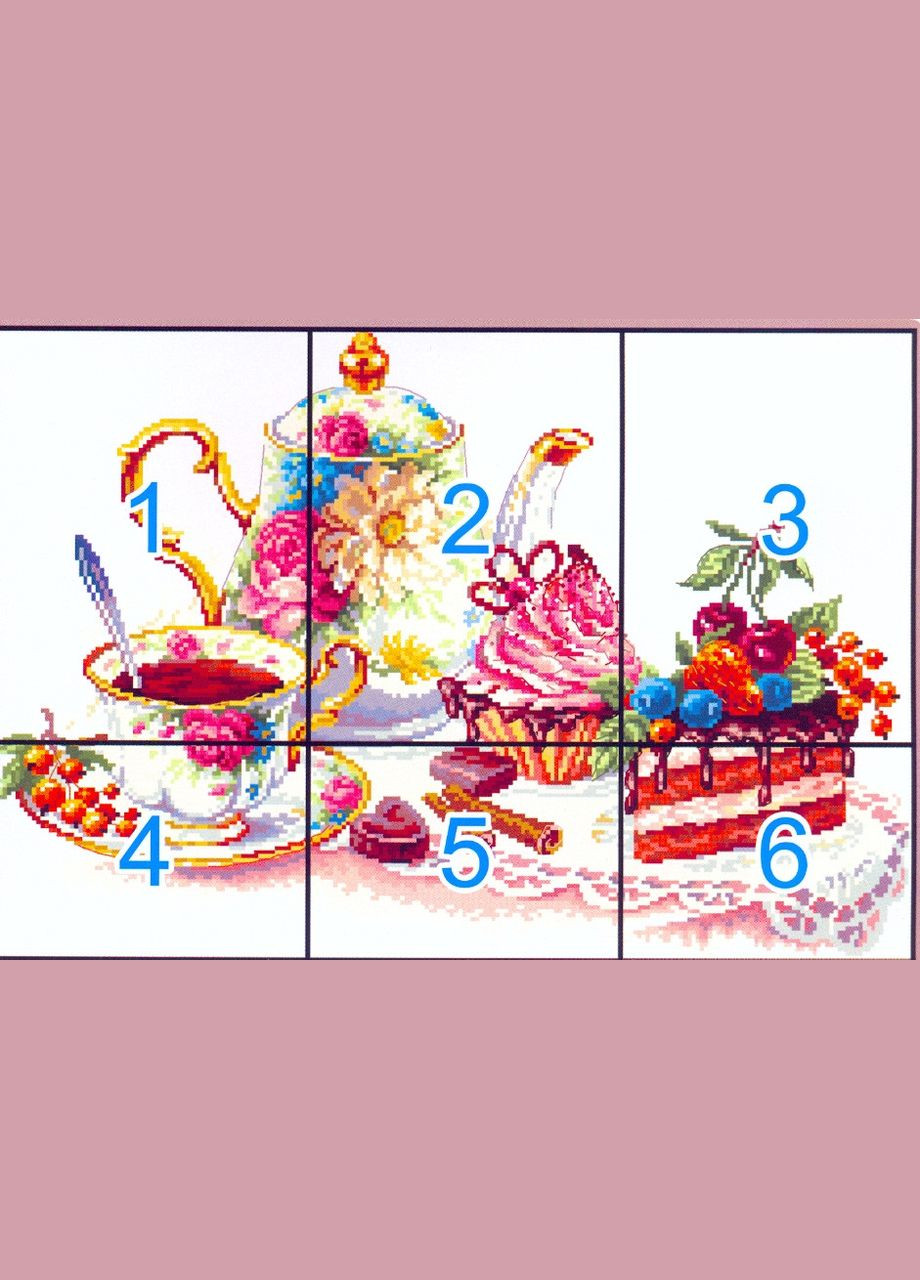 Набор для вышивания по нанесённой на канву схеме "Afternoon tea 6". AIDA 14CT printed, 48*35 см Joy Sunday (313613607)