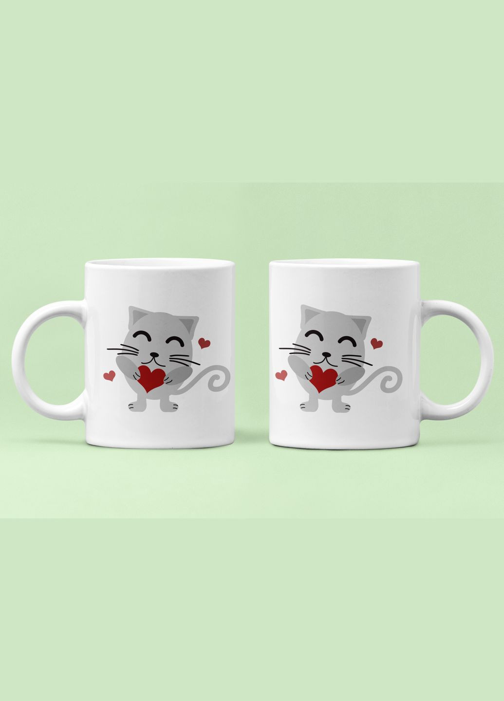 Парные чашки кружки Влюбленный котик сердечко для Влюблённых Белая 330 мл Orca (316259430)