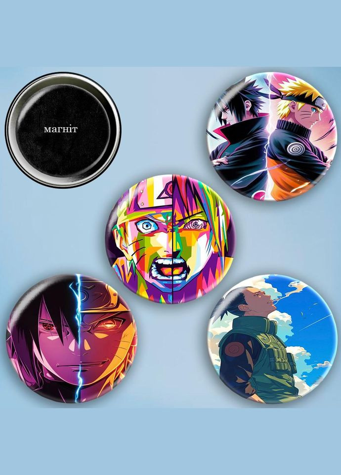 Фотомагниты 4 шт круглые магниты набор Наруто 56 мм #0183 черный No Brand (309152343)