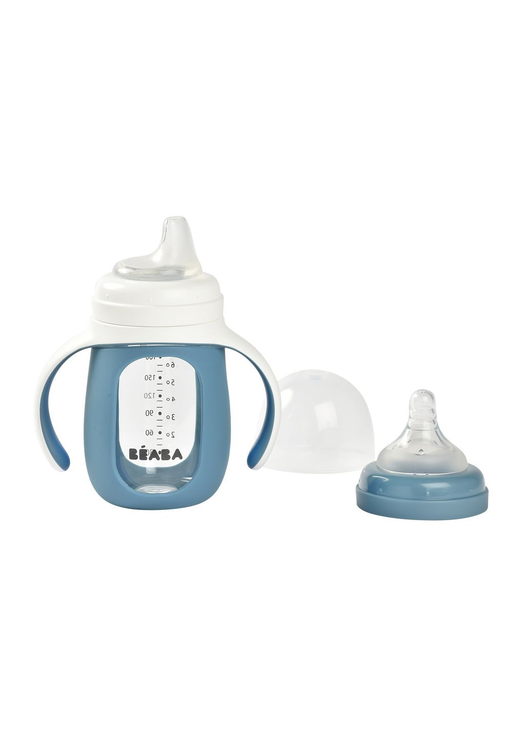 Поильник стеклянный 2 в 1, 210 мл, синий () Beaba 913519 (328397507)