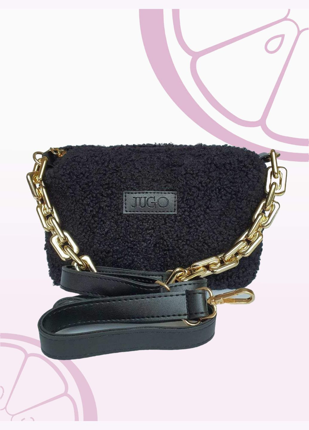 Женская меховая сумочка клатч через плечо mini черная JUGO rami mini2 (288577276)
