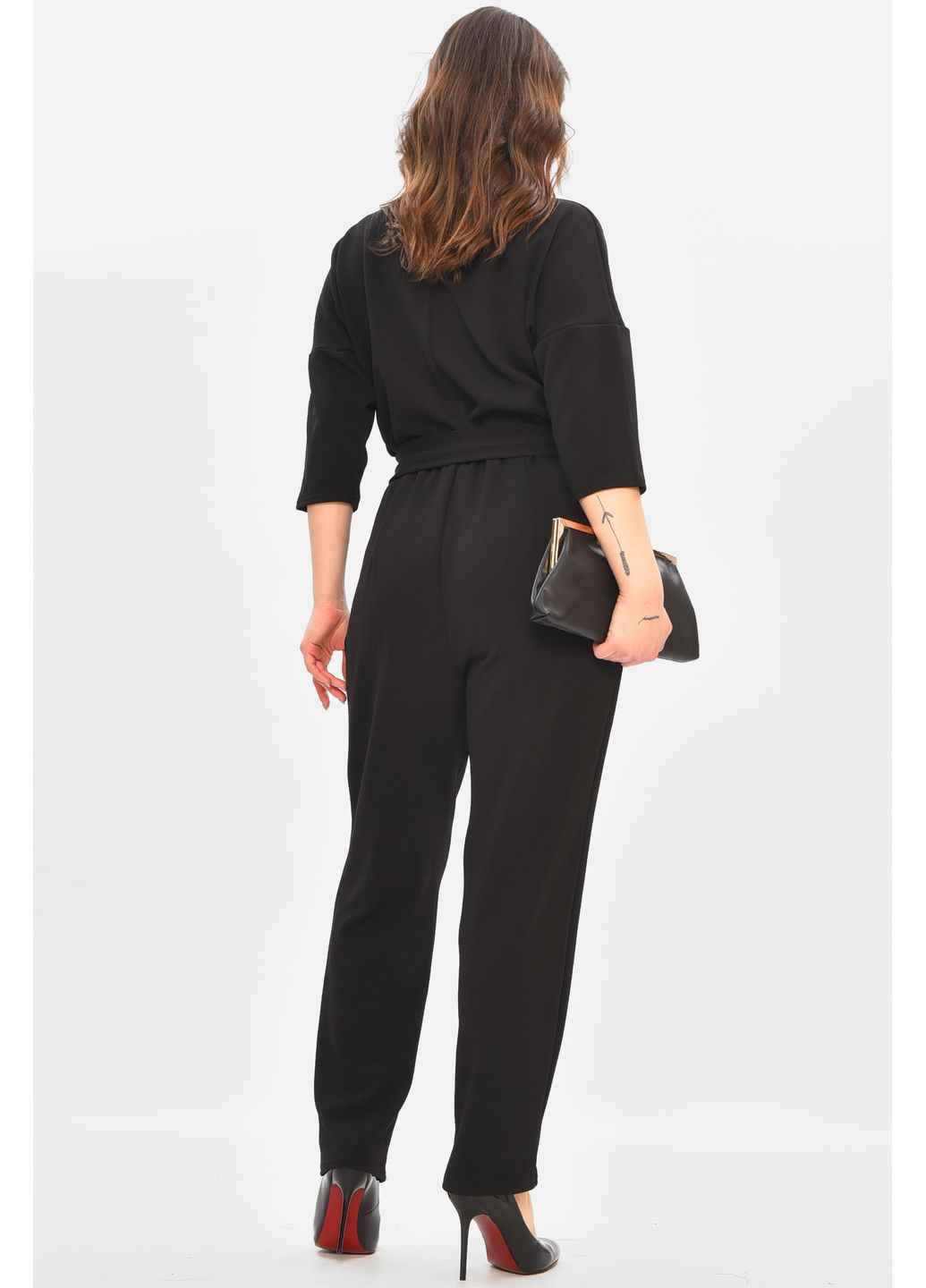 Комбінезон жіночий однотонний чорного кольору Let's Shop комбінезон-брюки однотонний чорний джинсовий поліестер