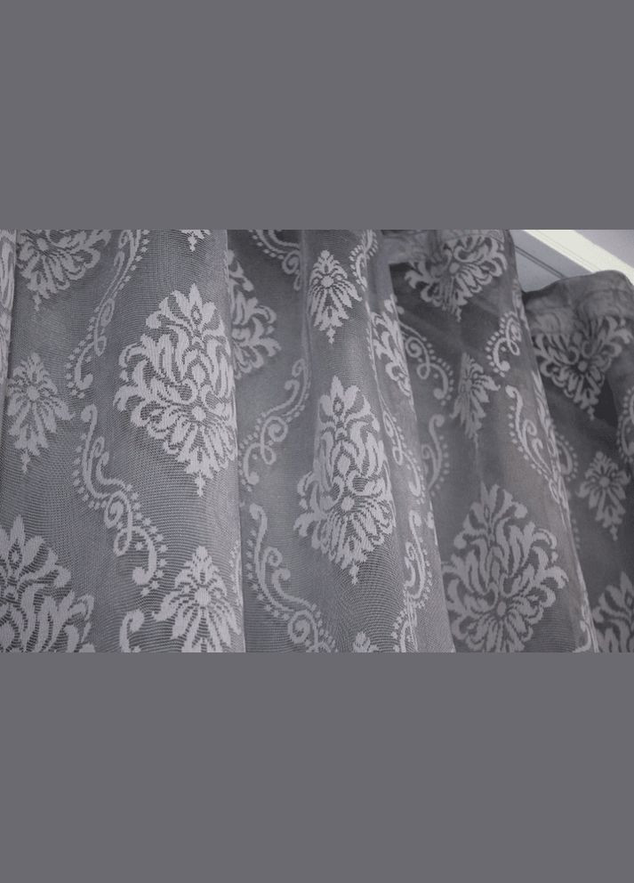 Тюль готовый серый жаккард на тесьме "Корона", ширина 300 см, высота 280 см. No Brand (294207713)