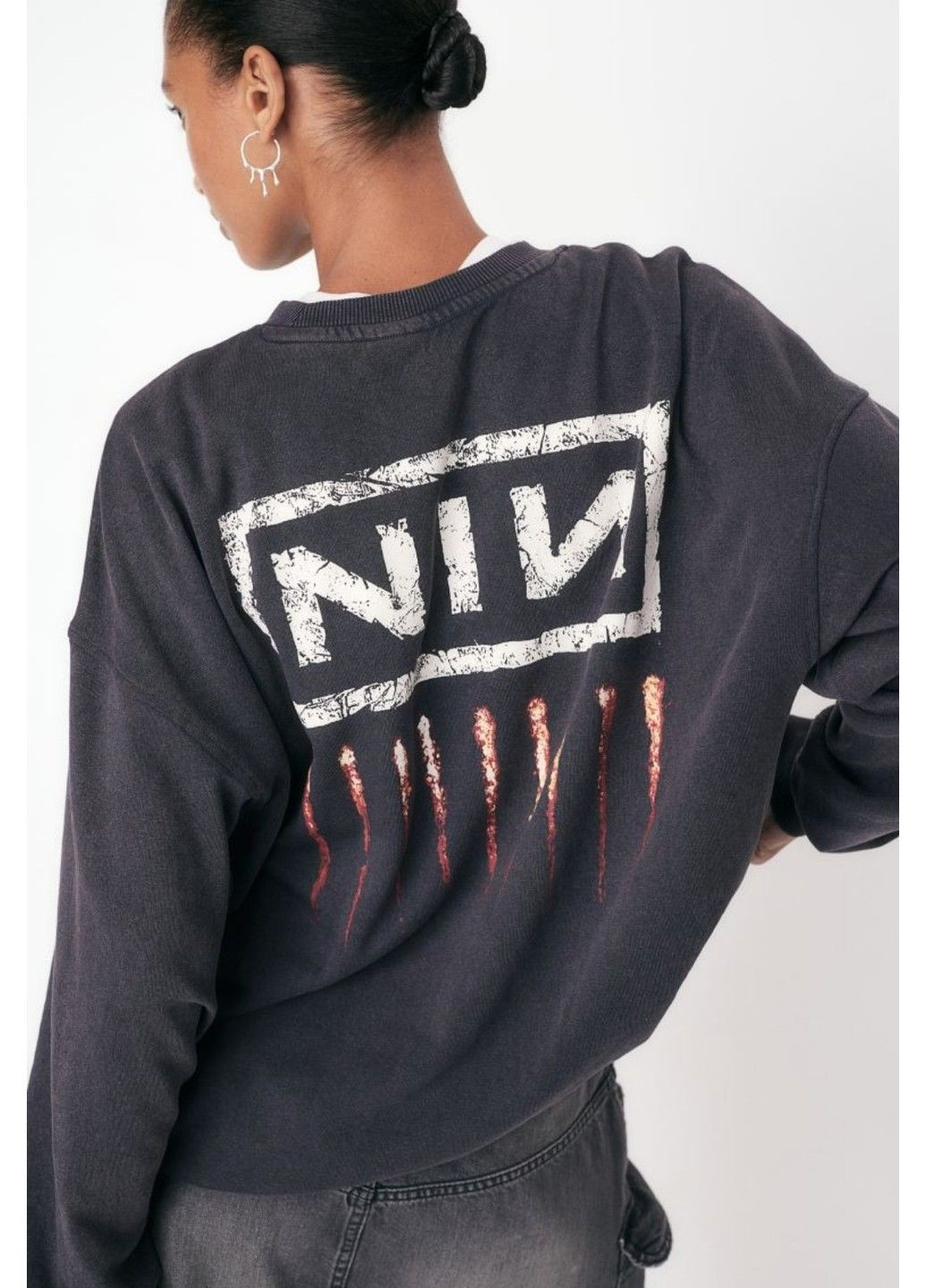 Темно-сірий демісезонний жіночий світшот оверсайз з принтом н&м (57693) s темно-сірий H&M