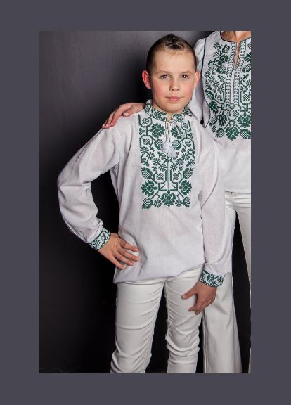 Вишиванка для хлопчика Всеволод біла з зеленим Galychanka 6985 (355802404)