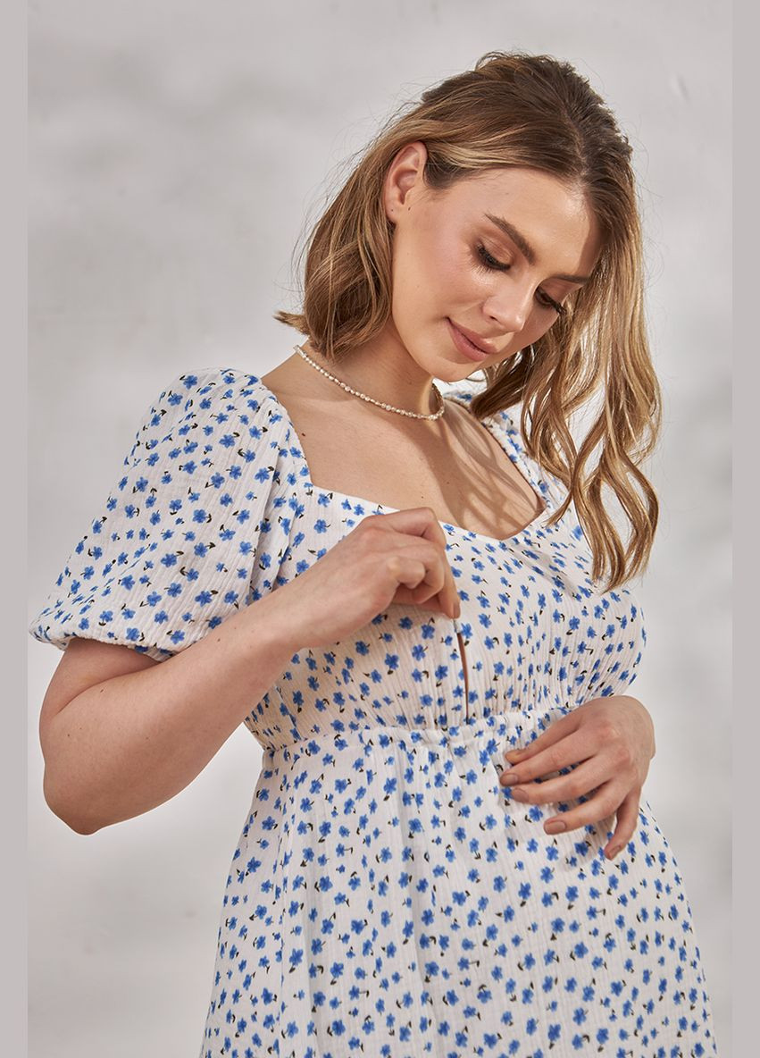 Молочна молочна легка сукня для вагітних та годуючих з квітковим принтом Юла мама з квітковим принтом