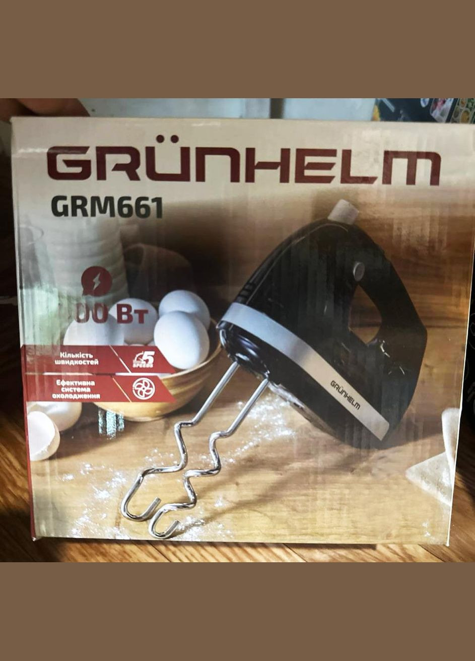 Ручной миксер GRM661 кухонный миксер с насадками для замешивания теста 5 скоростей 400 Вт Черный Grunhelm (297330823)