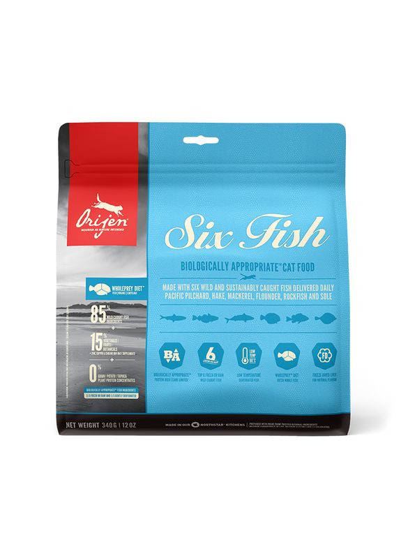 Сухий корм для кішок всіх порід 6 Fish Cat & Kitten з рибою 340 г (o28134) Orijen (315501839)