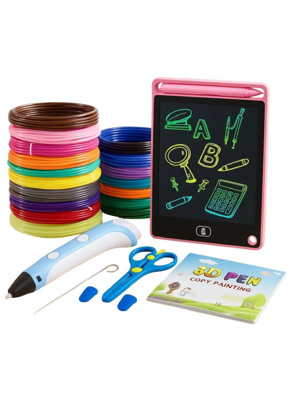 Комплект набор 3D-ручка с трафаретами дисплеем работой от сети планшетом для детского творчества рукоделия (481874-Prob) Синяя Unbranded (367592543)