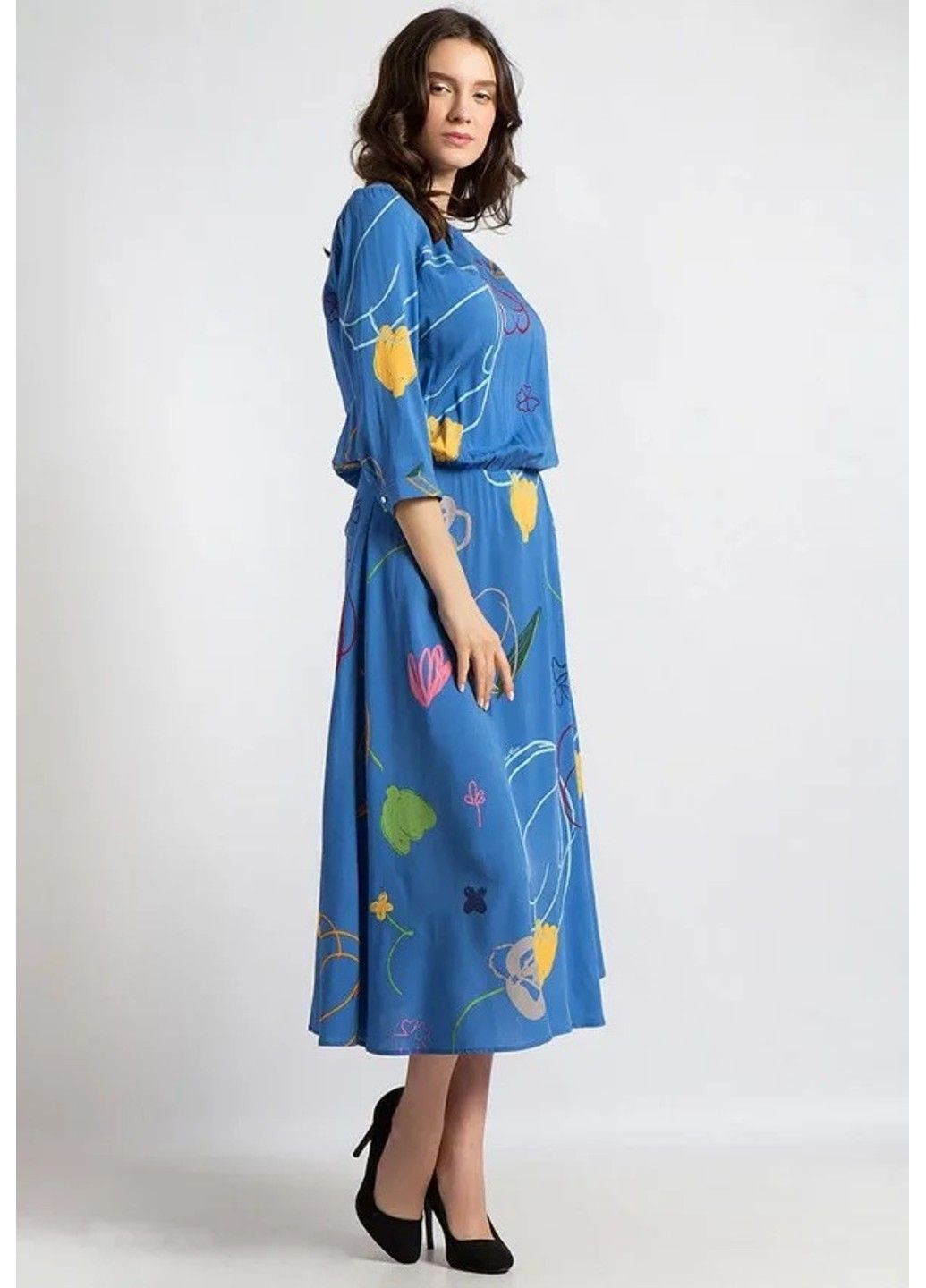 Синя кежуал сукня b18-11061-105 а-силует Finn Flare з геометричним візерунком