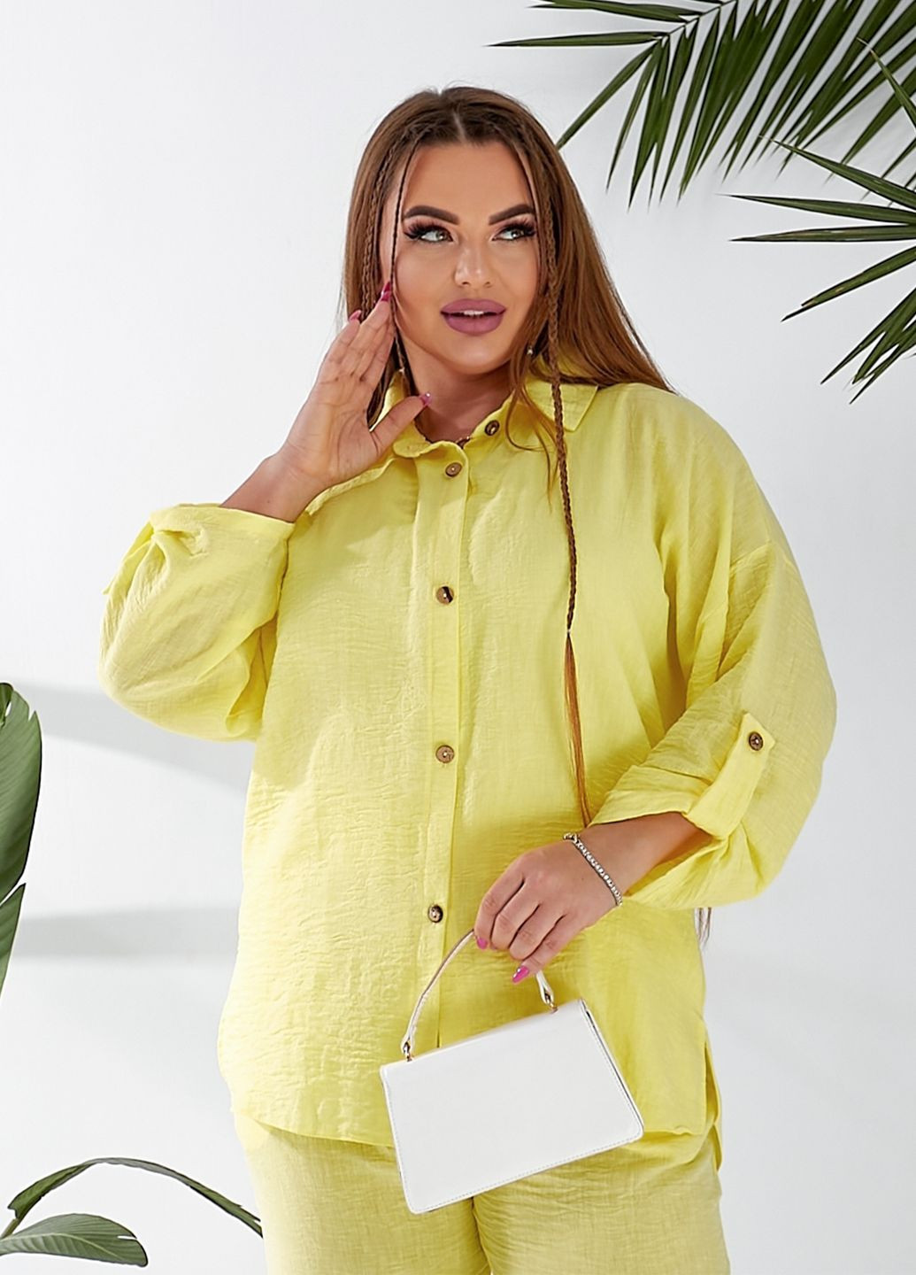 Костюм женский из льна (рубашка + брюки) No Brand (328604743)