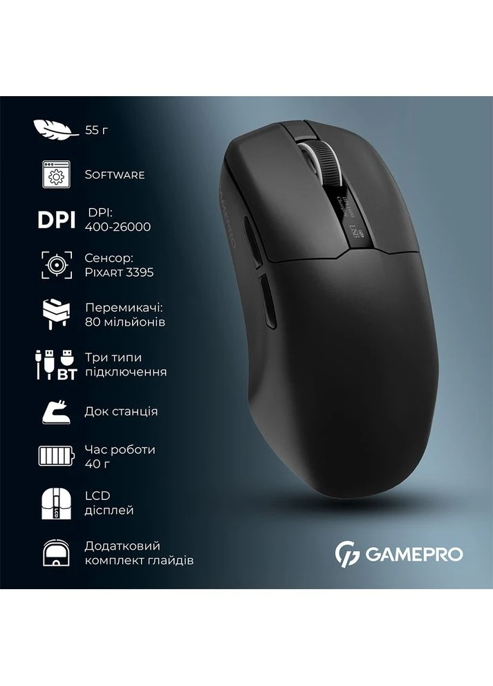 Миша Asgard Thor PAW3395 Wireless Black (GM023B) GAMEPRO (344461527)