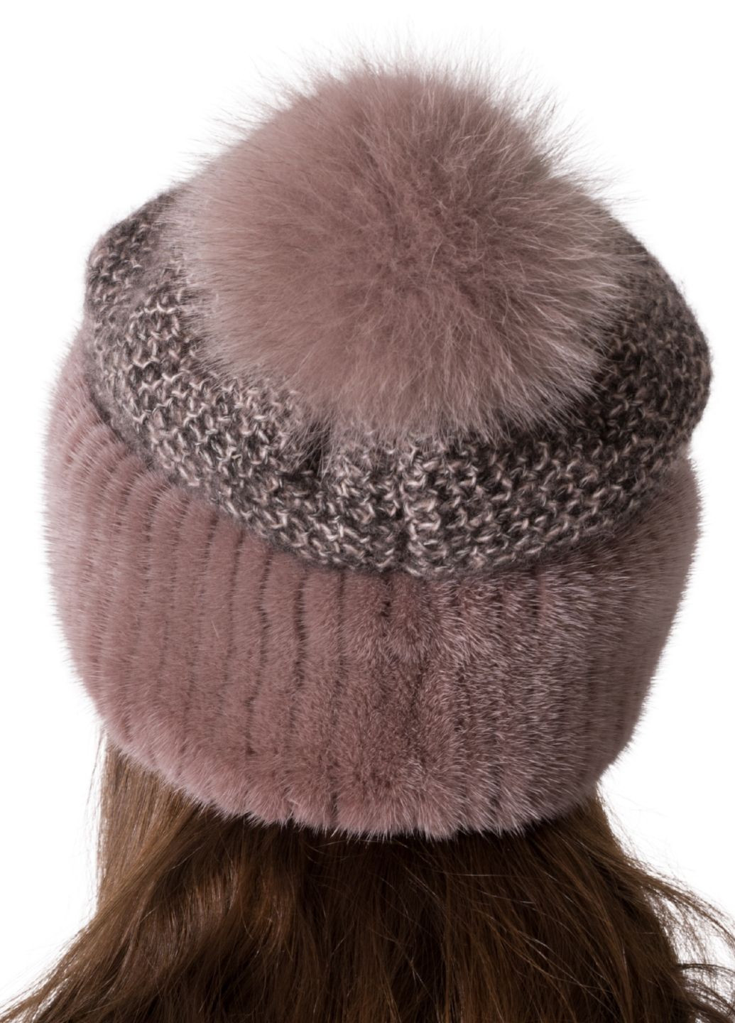 Жіноча в'язана норкова шапка з помпоном Меховой Стиль Соты (350934075)