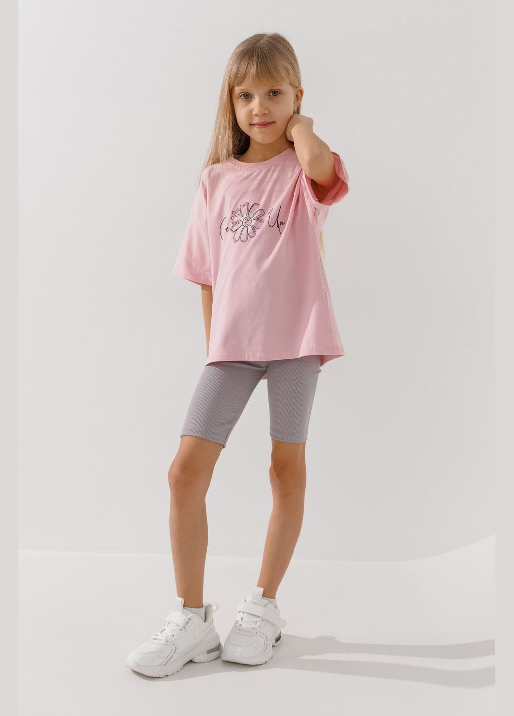 Пудровая летняя футболка с принтом для девочки 16567 140 см пудровый shop (2000990924612) Baby Show