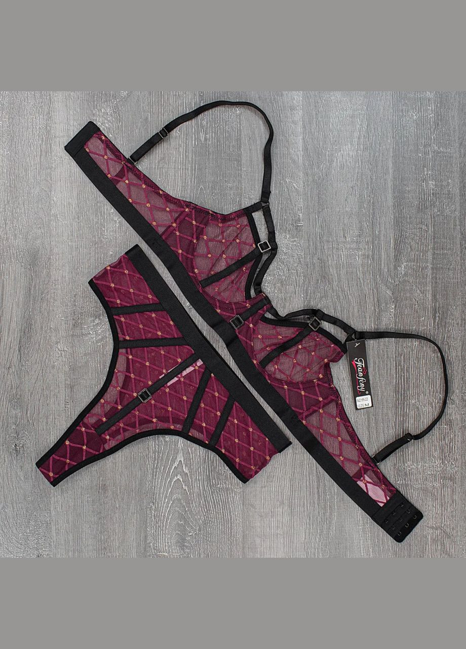 Бордовый демисезонный соблазнительный комплект женского нижнего белья No Brand