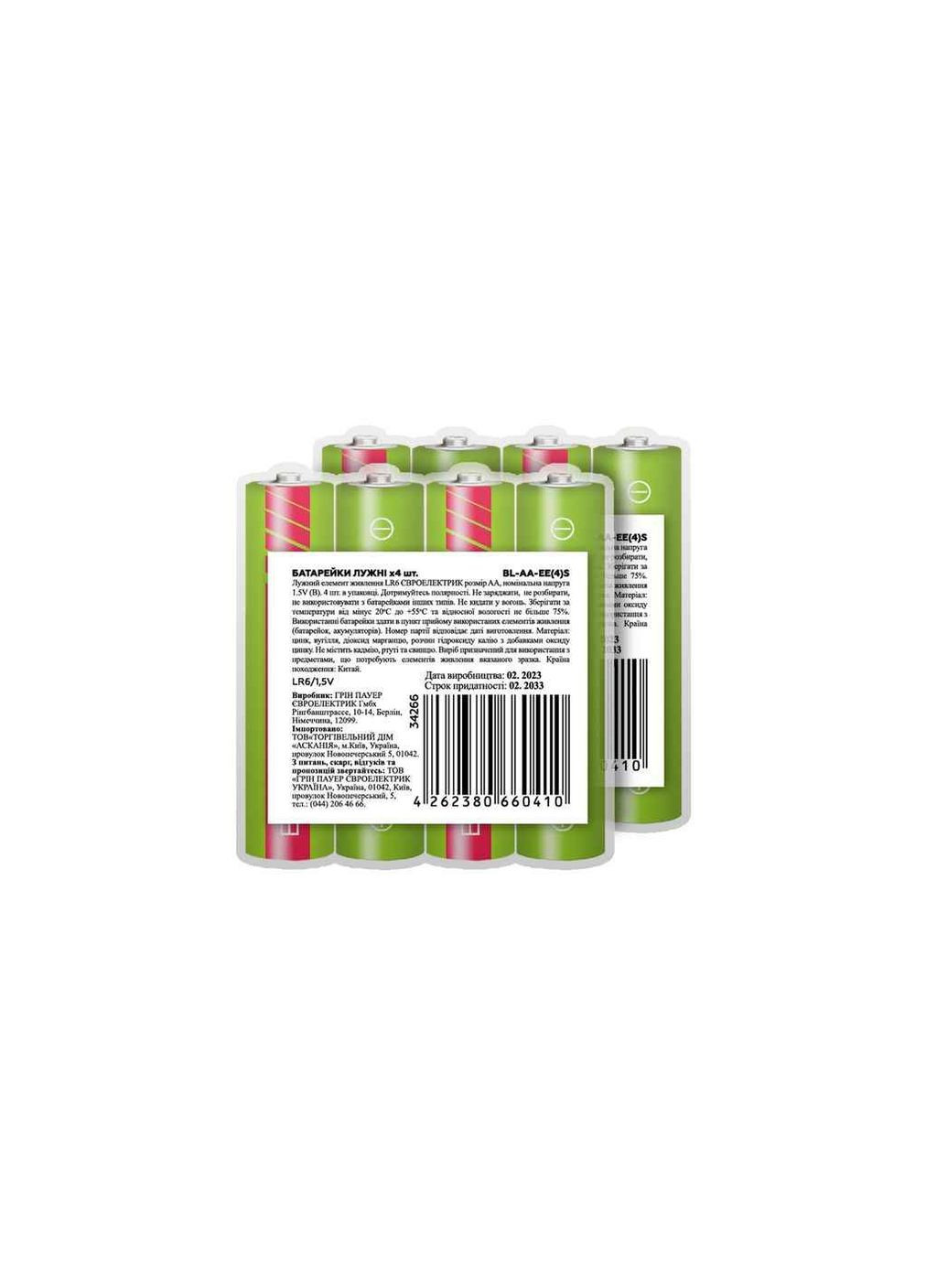 Батарейка лужна LR6/AA 4штшт 1,5V плівка Euroelectric (361316834)