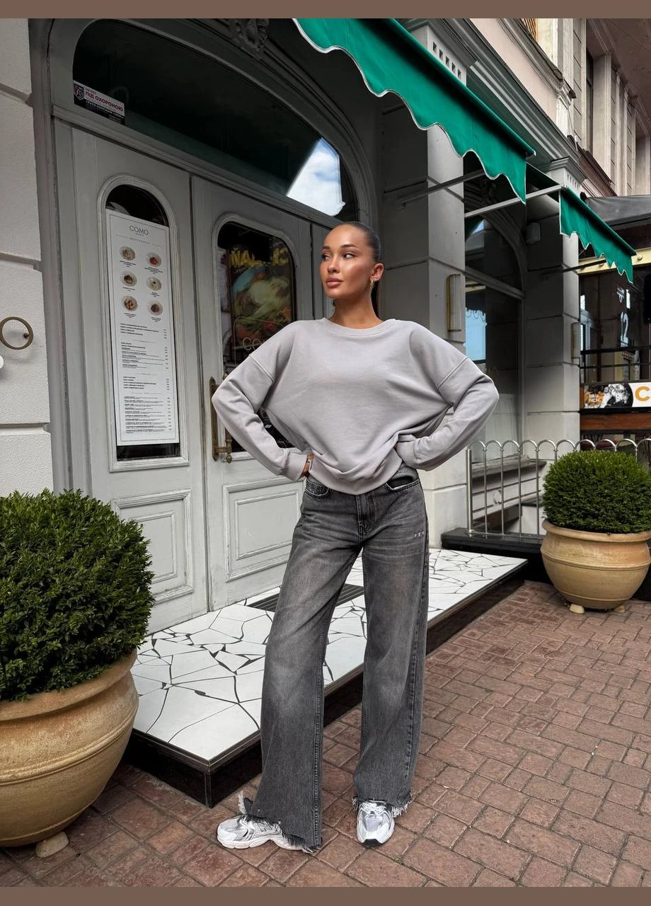 Графітовий світшот жіночий однотонний Style Point однотонний без декору (346475046)