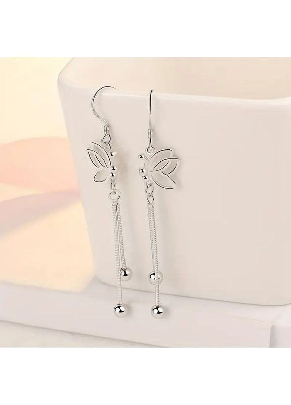 Сережки-гачки сріблясті жіночі Підвіски метелики 6 см LuxAurum356 Liresmina Jewelry (348781656)