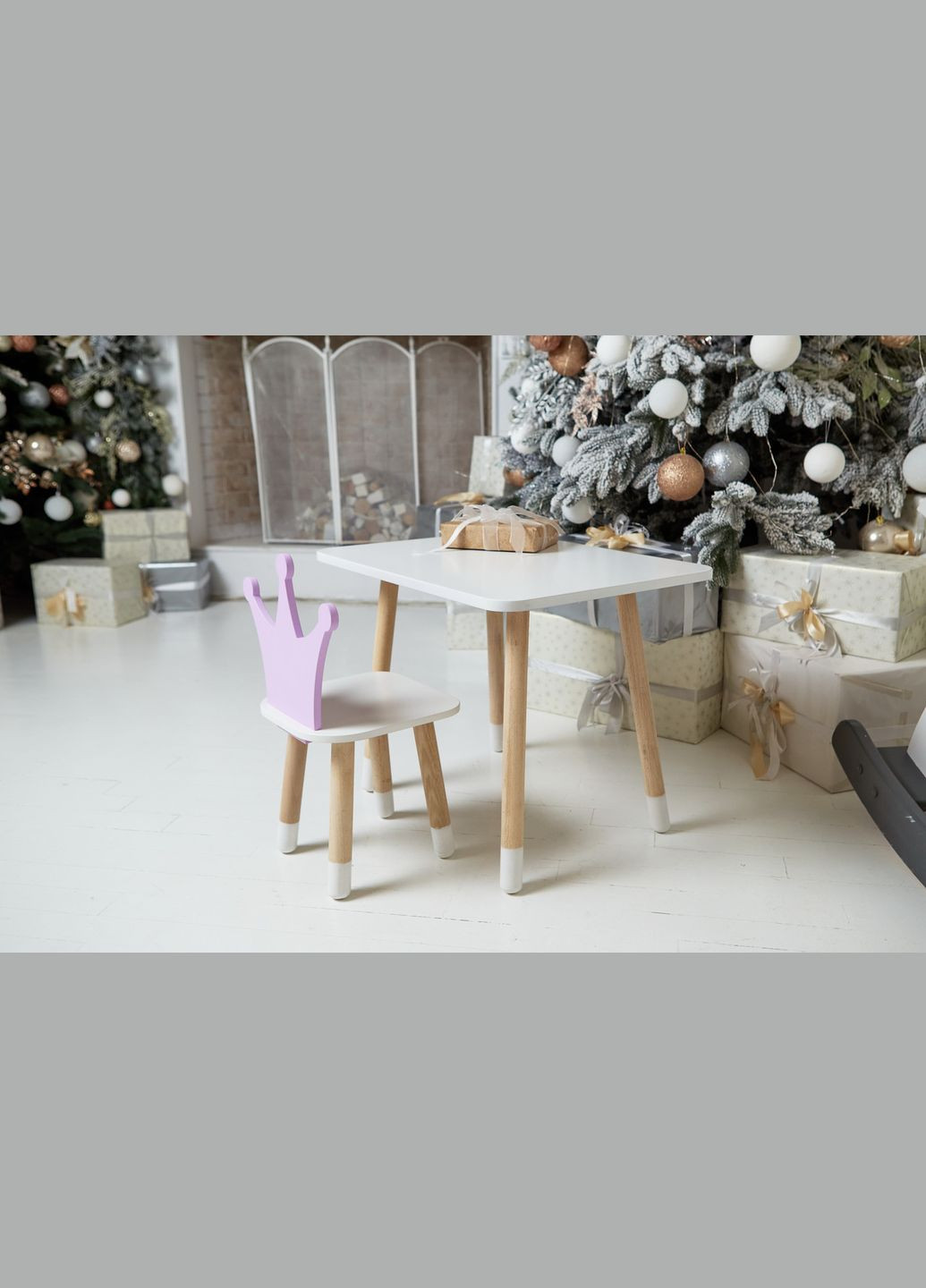 Дитячий прямокутний стіл і стільчик фіолетова корона. Столик для ігор, уроків, їжі. Білий столик No Brand (323223310)