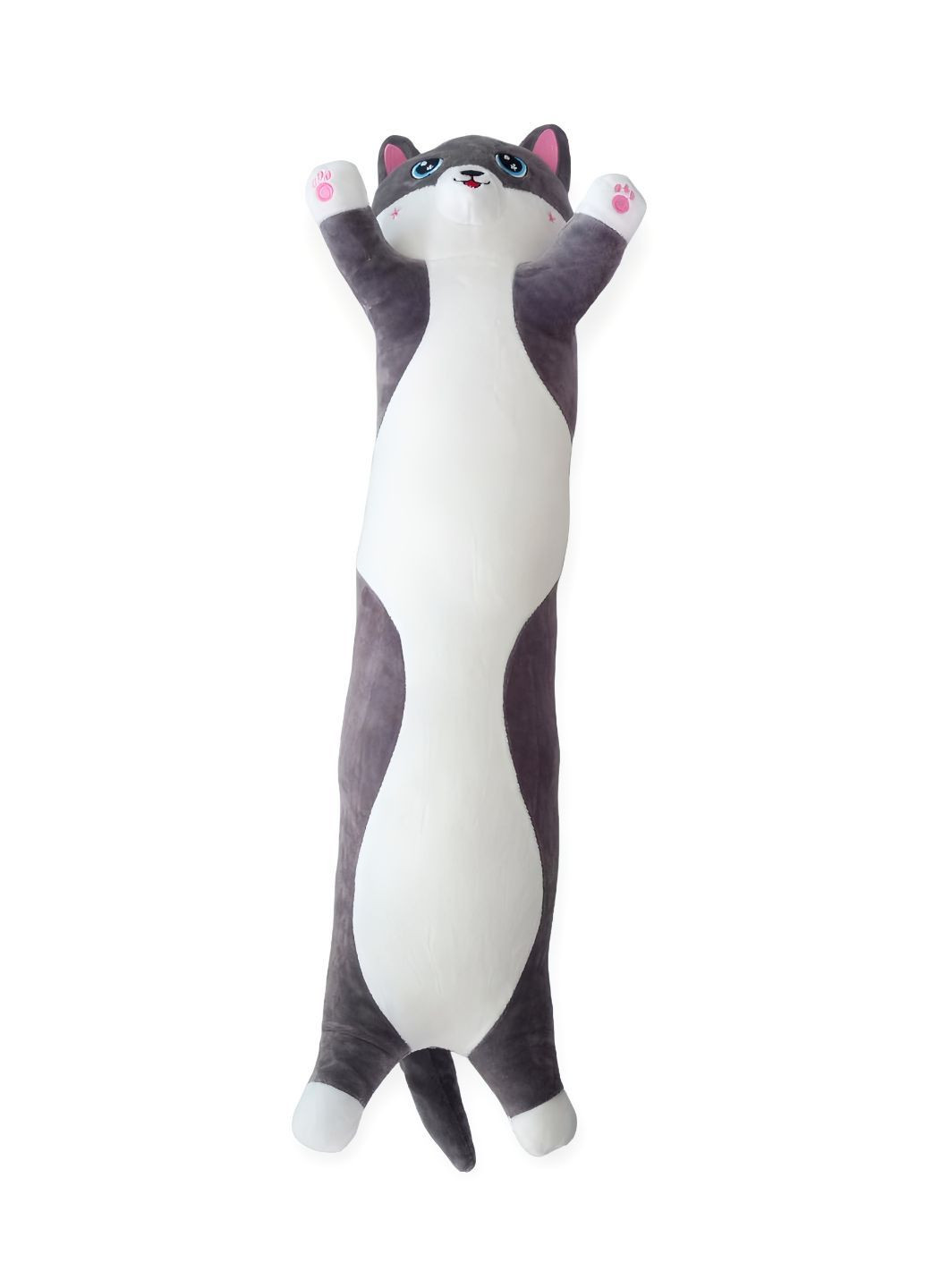 Кіт батон 70 см з об'ємною мордочкою 3Д 3D м'яка іграшка антистрес подушка плюшевий котик обіймашка графіт No Brand (289370339)