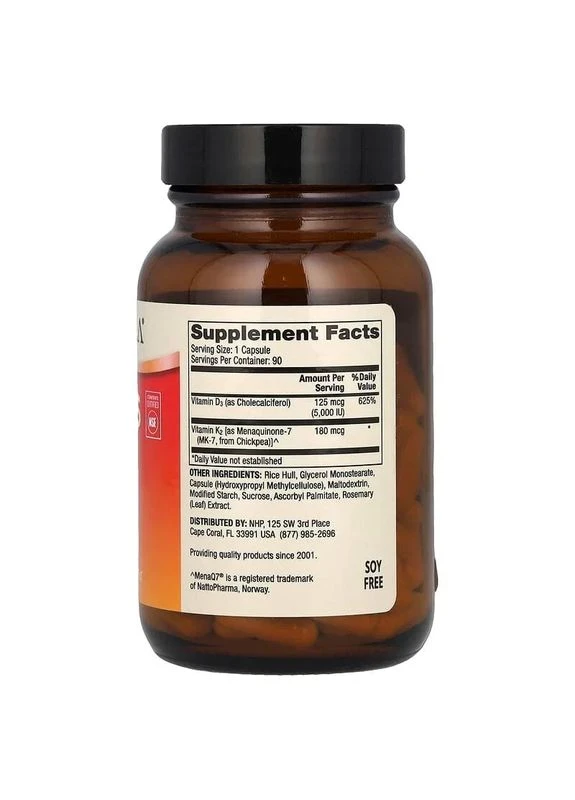 Вітамін Д3 і К2 Vitamins D3 & K2 5000 МО/180 мкг, 90 капсул Dr. Mercola (361116762)