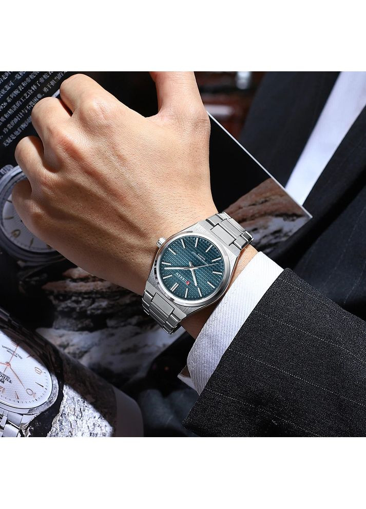 Часы 8439 Silver-Blue мужские кварцевые с календарем и люминесцентной подсветкой серебристые ProDobro (367265064)