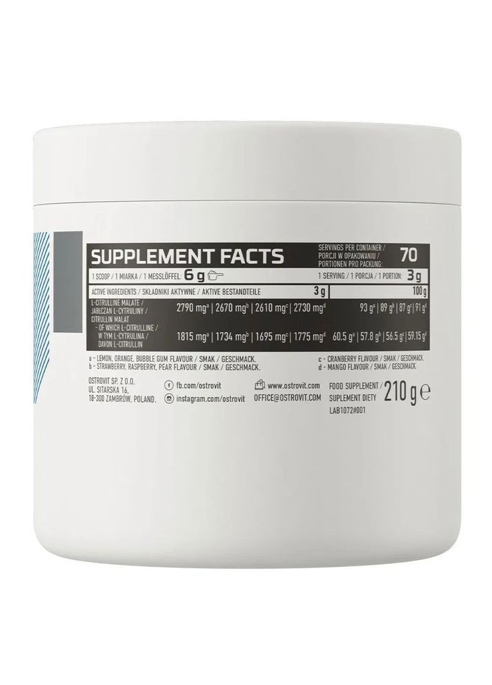 Цитрулін Citrulline 210 г Апельсин Ostrovit (382398435)