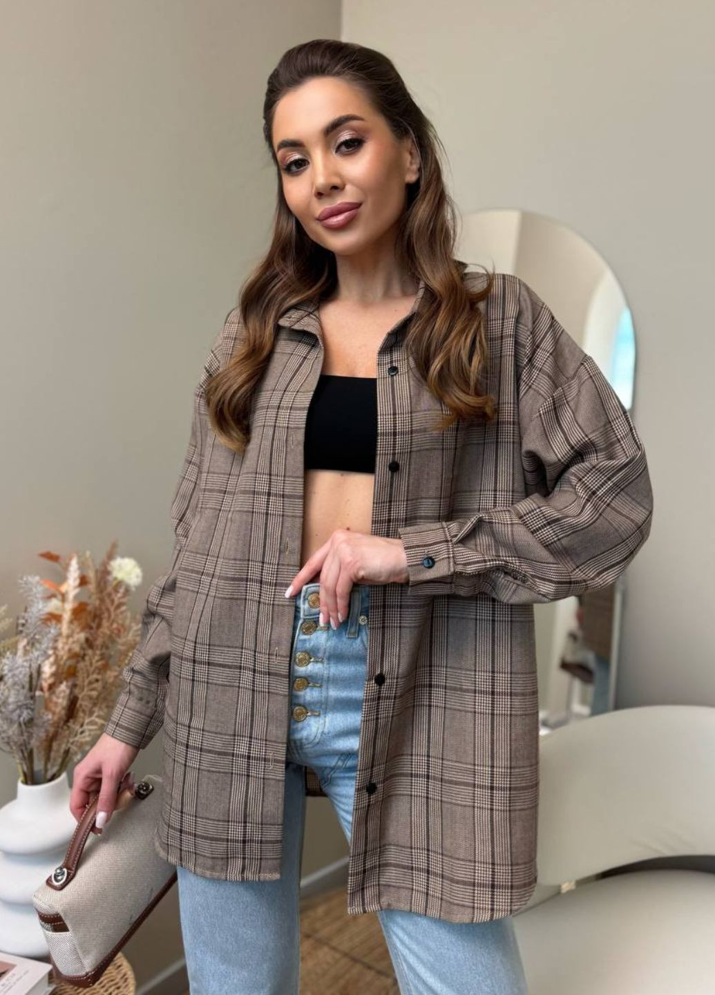 Жіноча базова сорочка в клітинку з тіару Україна (328392475)